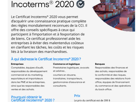 Le Certificat Incoterms® 2020 d’ICC dorénavant disponible en Français